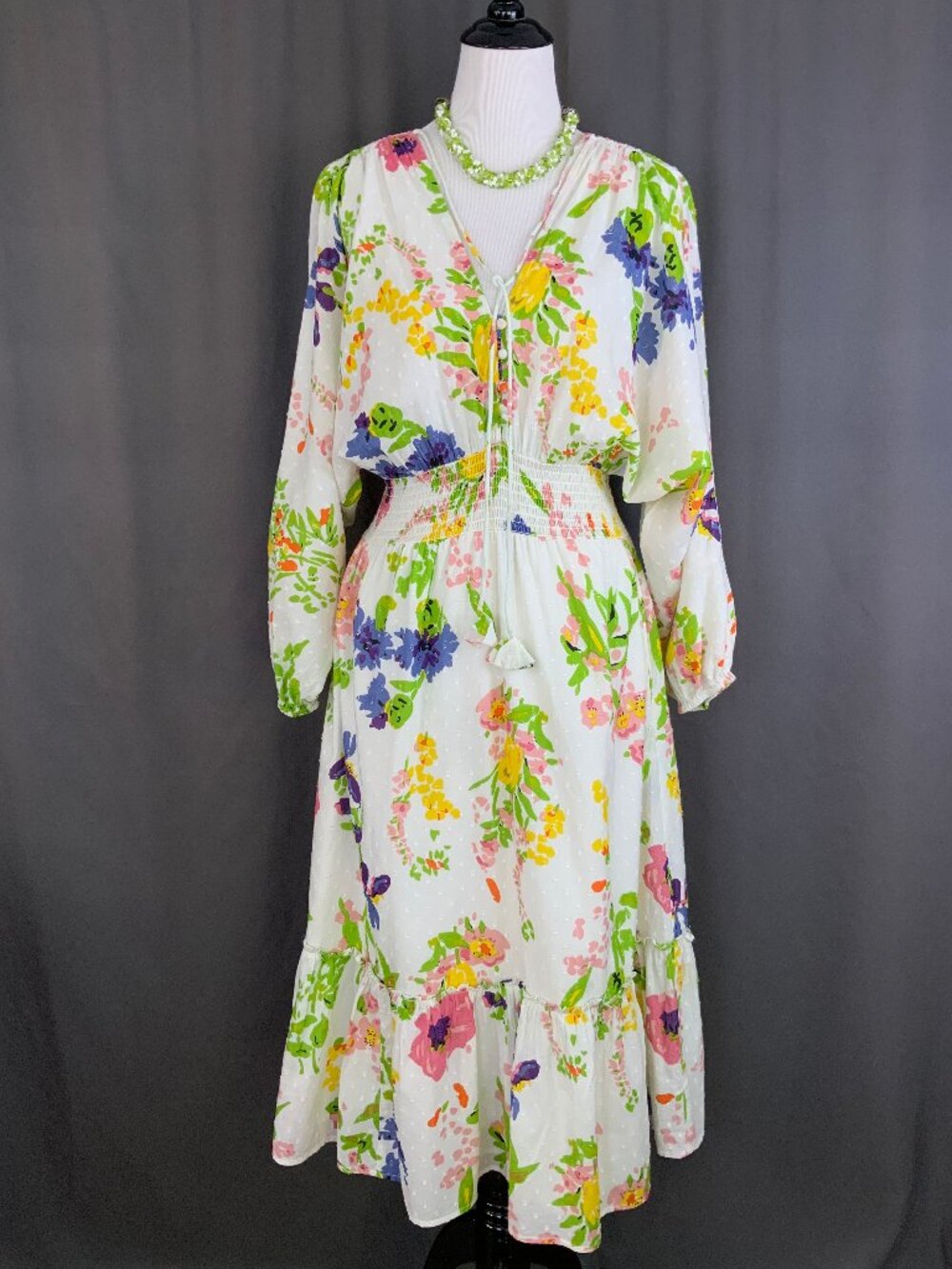New Rose & Rose Dobby Floral Bohemian Style Cotton Msxi Dress Sz L